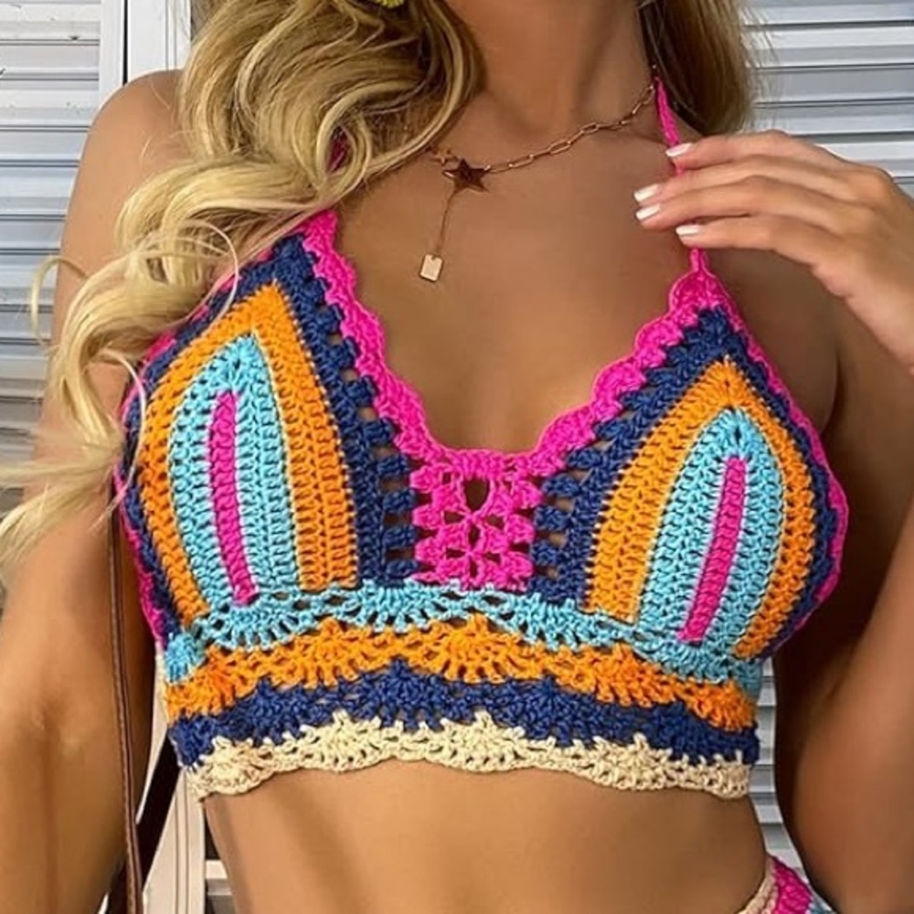 Bohemian festival burning man crochet bikini top - Picture 1 of 5